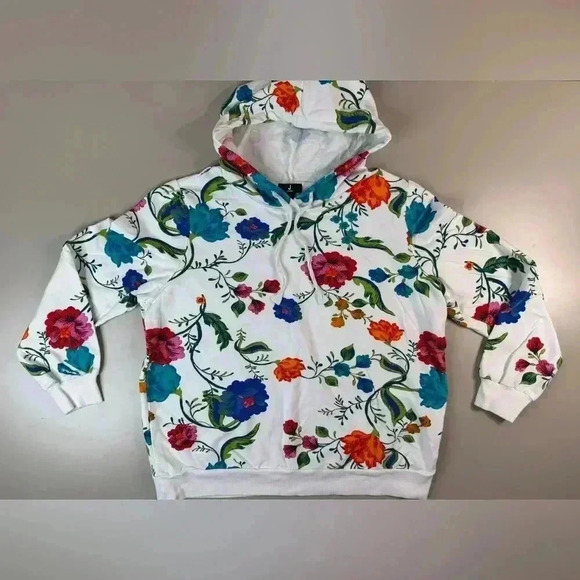 Jason Wu Tops - J Jason Wu Printed French Terry Hoodie Size L Floral Cozy Sweater Colorful Artsy